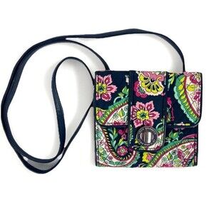 Vera Bradley Quilted Floral Mini Crossbody Wallet Purse Hipster Bright Paisley